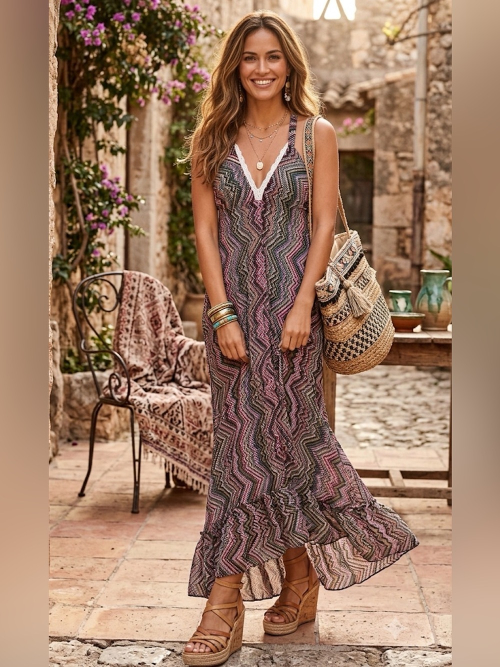 URBAN NOMAD Boho Geometric Flowy Dress